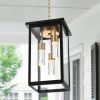 5CCT LED Large Outdoor Pendant Light Fixtures, LED Integrated Bulbs Included 3-Light Black and Brass Outdoor Hanging Lantern Light