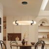 Modern LED Pendant Light, 24-Inch Round Hanging Chandelier with Adjustable Height, Imitation Marble Finish Resin Ring Ceiling Light for Dining Room