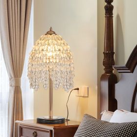 19"(H) Elegant Crystal Table Lamp – Vintage Waterfall Design with Teardrop Grape Crystal Bead String Shades and Marble Textured Base for Living Room