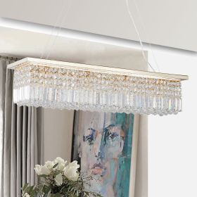Modern Crystal Chandelier for Dining Room 8-Light Gold Rectangle Raindrop Chandelier Contemporary Rectangular Pendant Light Fixture for Kitchen Island