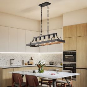 34-Inch Black Industrial Pendant Light with 5 E26 Bulb Sockets, Adjustable Chain Height – Modern Farmhouse Linear Chandelier for Dining Room