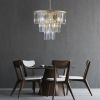 20" Luxury 3-Tier Crystal Chandelier, 7-Light Gold Frame Pendant Light, Elegant Ceiling Lighting for Living Room, Dining Room, Bedroom (No Bulbs)