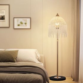 3-Light Elegant Crystal Floor Lamp – Vintage Waterfall Design with Cascading Crystal Beads and Marble Texture Base for Living Room, Bedroom