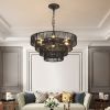 20" Rustic 4-Tier Black Hemp Rope Pendant Light Chandelier with 6 E12 Sockets, Handmade Tiered Boho Ceiling Light Fixture for Dining Room, Kitchen