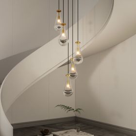 5 Light Cluster Pendant Light, Brass High Ceiling Chandeliers Adjustable, Living Room Pendant Light, Foyer Chandeliers, Stairwell Pendant Lights