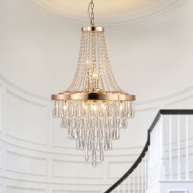 20" Modern Crystal Pendant Chandelier with Golden Finish – Elegant 11-Light Hanging Light Fixture Tiered Design for Dining Room, Living Room