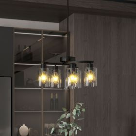 6-Light Modern Farmhouse Black Chandelier, Contemporary Dining Room Light Fixture, Adjustable Height Hanging Industrial Pendant Lights Kitchen Island