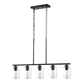 5-Light Kitchen Island Pendant Lights, 60W, Adjustable Dining Room Light Fixture with Clear Glass Lampshade 4 Rods 2 Metal Chains