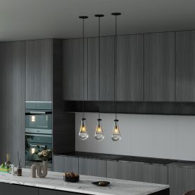 Raindrop Pendant Lights, Modern Black Pendant Lights for Kitchen Island, Dining Room Light Fixture Raindrop Chandelier