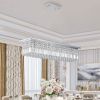 Modern Crystal Chandelier for Dining Room 8-Light White Rectangle Raindrop Chandelier Contemporary Rectangular Pendant Light Fixture for Kitchen Islan