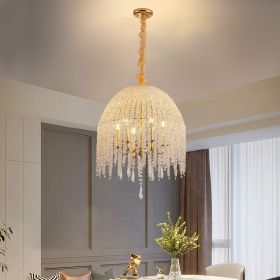 20 Inch 6-Light K9 Crystal Pendant Light Chandelier– Elegant Waterfall Design with Cascading Crystal Bead Strings and Gold Finish for Living Room