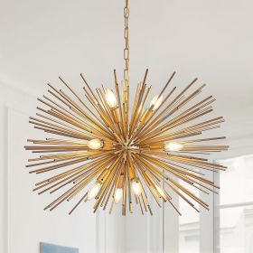 29" Mid-Century Modern 12-Light Starburst Chandelier – Gold Sputnik Pendant Light Fixture for Living Room, Dining Room, or Foyer (Bulb Not Included)