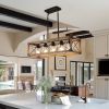 32" Walnut Industrial Farmhouse Rectangle Pendant Light, 5-Light Chandelier with Lampshades for Dining Room, Kitchen Island, Cafe Decor (No Bulbs)