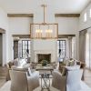 22" Modern Golden Geometric 6-Light Chandelier – Industrial Metal Pendant Light Fixture for Living Room, Dining Room, or Kitchen (Bulb Not Included)