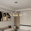 9-Light Brushed Nickel Glass Chandelier, Adjustable Height Hanging Industrial Dining Room Chandelier Over Table
