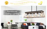 32" Oak Industrial 5-Light Pendant Chandelier, Modern Metal Cage Design, Adjustable Hanging Light for Dining Room, Kitchen, Living Room (No Bulbs)
