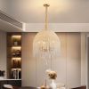 20 Inch 6-Light K9 Crystal Pendant Light Chandelier– Elegant Waterfall Design with Cascading Crystal Bead Strings and Gold Finish for Living Room