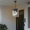 Large Outdoor Pendant Light for Porch, Black Outdoor Hanging Light Fixture with Seeded Glass Panel