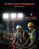 LED Work Light with Stand, 15000 Lumens, Three-Head Portable Camping Light with Individual Switch, Tripod Stand, 10.83 ft Power Cord