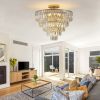 Gold Crystal Chandeliers,5-Tier Round Semi Flush Mount Chandelier Light Fixture