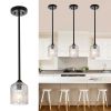 3-Pack Modern Pendant Light, Kitchen Island Dining Room Matte Black Crackled Glass Hanging Lamp
