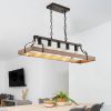 34-Inch Black and Walnut Wood Grain Pendant Light, 5 E26 Bulb Sockets, Adjustable Chain Height – Modern Farmhouse Chandelier for Dining Room, Kitchen