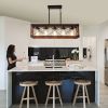 32" Red Wood Industrial Farmhouse Rectangle Pendant Light, 5-Light Chandelier with Lampshade for Dining Room, Kitchen Island, Cafe Decor (No Bulbs)