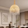 20 Inch 6-Light K9 Crystal Pendant Light Chandelier– Elegant Waterfall Design with Cascading Crystal Bead Strings and Gold Finish for Living Room