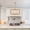 22" Modern Golden Geometric 6-Light Chandelier – Industrial Metal Pendant Light Fixture for Living Room, Dining Room, or Kitchen (Bulb Not Included)