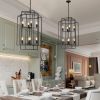 18" Modern 8-Light Black Geometric Pendant Chandelier, Industrial Metal Frame, Adjustable Hanging Light for Living Room, Dining Room