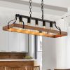 34-Inch Black and Walnut Wood Grain Pendant Light, 5 E26 Bulb Sockets, Adjustable Chain Height – Modern Farmhouse Chandelier for Dining Room, Kitchen