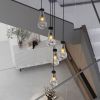 5 Light Cluster Pendant Lights, Black High Ceiling Chandeliers Adjustable, Living Room Pendant Light, Foyer Chandeliers, Stairwell Pendant Lighting