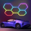 Hexagon led Lights - Garage Hexagon Light with Multi Color Modes, Dimmable and Speed Adjustable RGB Hexagon Wall Lights, DIY Design for Gaming Room
