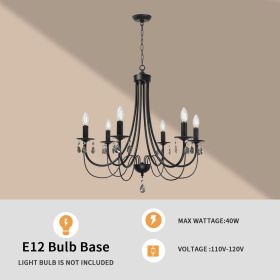 Black/Brushed Nickel Crystal Chandeliers, 6 Lights Farmhouse Crystals Chandelier for Dining Room (Color: Black, Numbers of Light: 6-Light)
