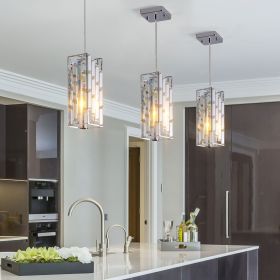4" Modern Crystal Pendant Light - 3 Pack, Adjustable Hanging Ceiling Lamp with Crystal Prism Design for Dining Room, Kitchen Island (Color: Chrome, Material: Iron)