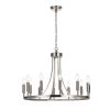 Modern Farmhouse Chandelier 6 Light Brushed Nickel Round Industrial Country Style Wagon Wheel Pendant Light Fixtures for High Ceilings
